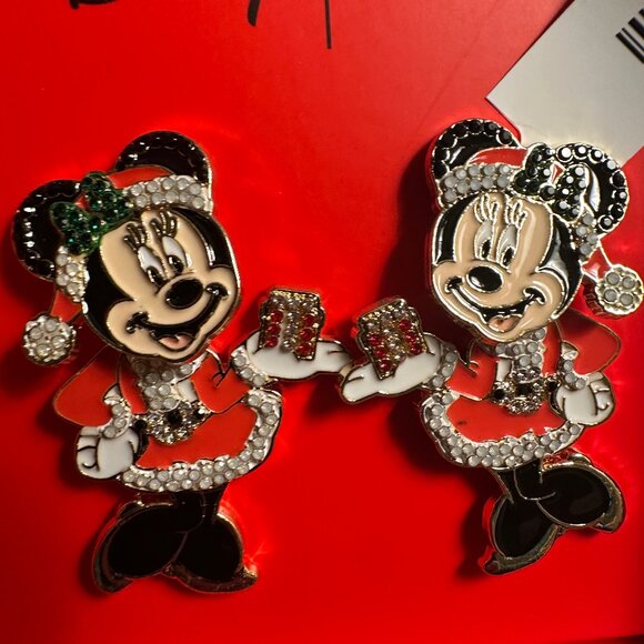 Disney Santa Minnie Mouse Baublebar Christmas Dangle Earrings NIB - Picture 1 of 3